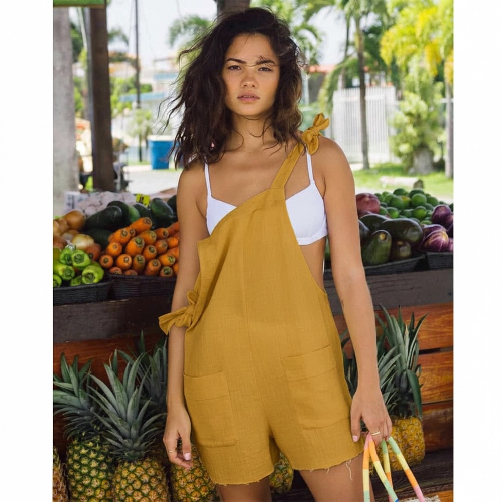 Billabong• Girl On The Run Mustard Yellow Short Overalls - Picture 8 of 16